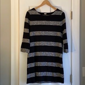 J Crew black/grey striped cotton 3/4 sleeve dress